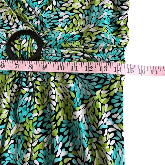 Studio I Green and Blue Leaf Print Cap Sleeve Dress Spring Office Flowy Sz 16 - Picture 8 of 11